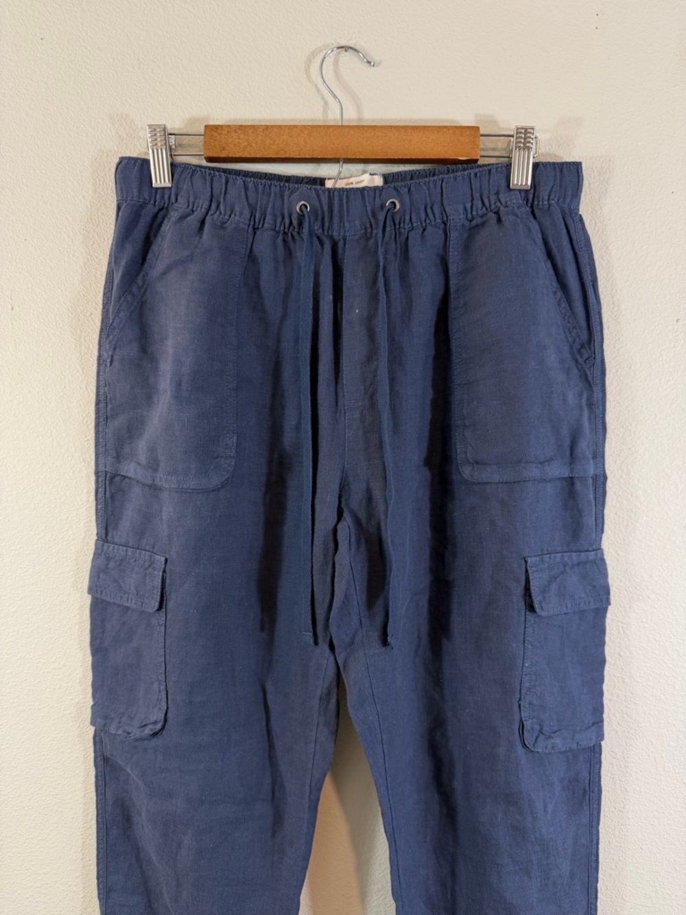 Nicole Miller Navy Linen Drawstring Joggers Size M Pull On Track Cargo Pants - Picture 2 of 9